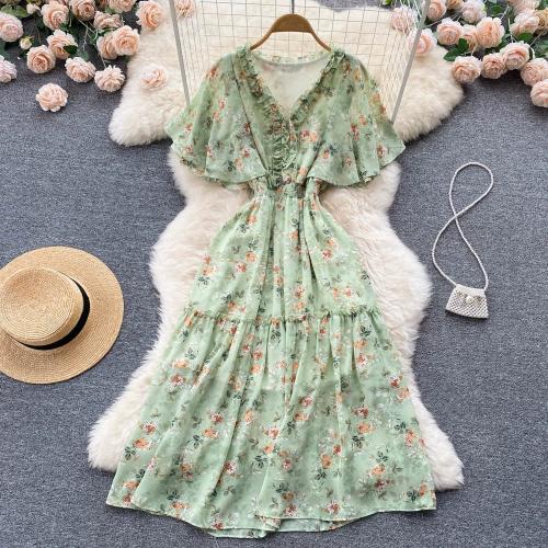 Polyester Waist-controlled One-piece Dress, double layer & breathable, printed, floral, more colors for choice, :,  PC