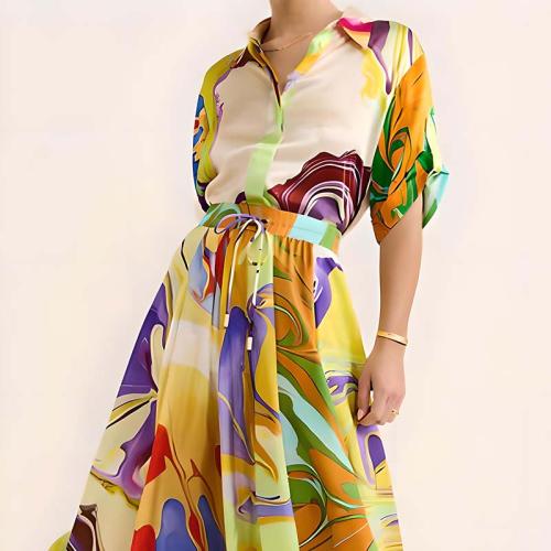 Polyester Slim Two-Piece Dress Set & two piece printed multi-colored Set