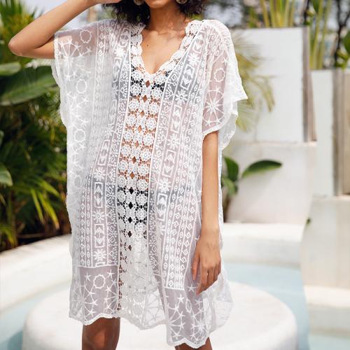 Polyester Swimming Cover Ups loose & hollow white : PC