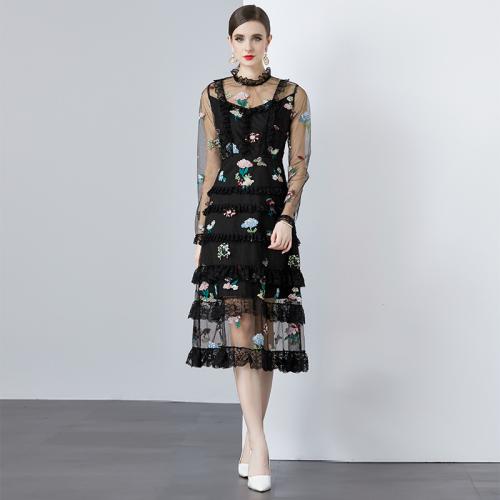 Gauze & Polyester One-piece Dress double layer & breathable floral PC