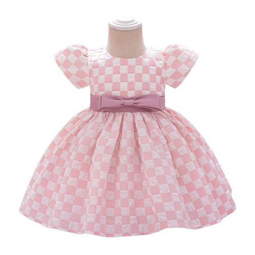 Polyester & Cotton Princess & Ball Gown Girl One-piece Dress patchwork plaid PC