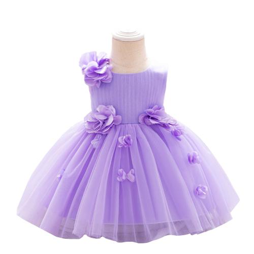Polyester & Cotton Princess & Ball Gown Girl One-piece Dress patchwork floral purple PC