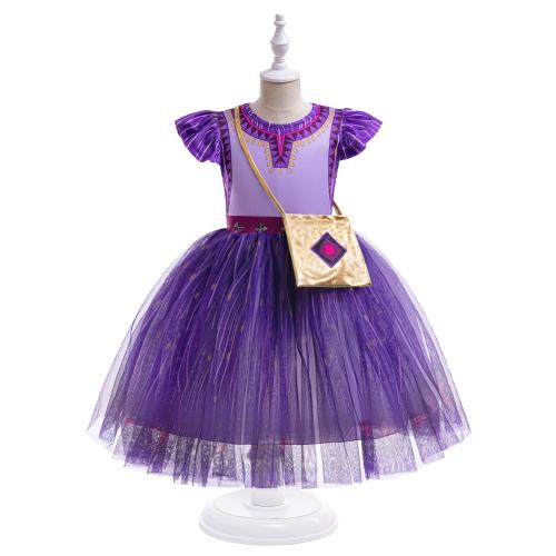 Polyester & Cotton Princess & Ball Gown Girl Two-Piece Dress Set skirt & top patchwork purple Set