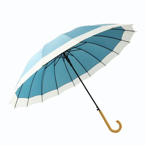 Steel & Fiber & Pongee 16 rid-frame & windproof Long Handle Umbrella PC
