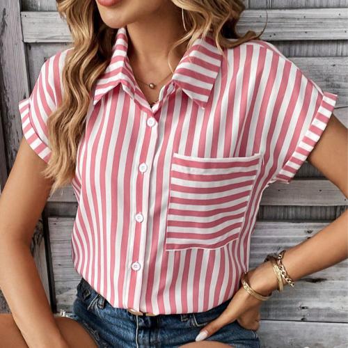 Polyester Vrouwen korte mouw Shirt Afgedrukt Striped meer kleuren naar keuze stuk