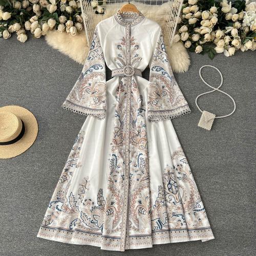 Acrylic Waist-controlled One-piece Dress large hem design & breathable printed PC