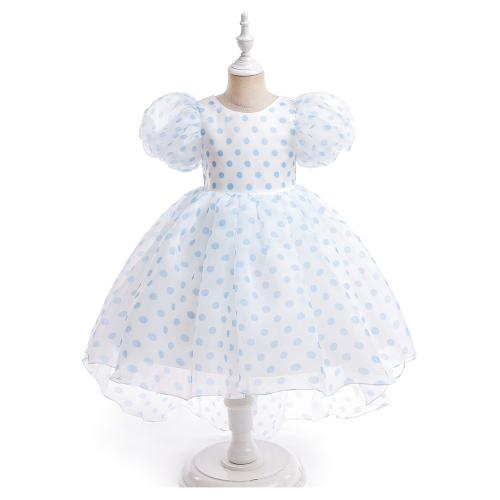 Polyester Princess Girl One-piece Dress & short front long back patchwork dot PC