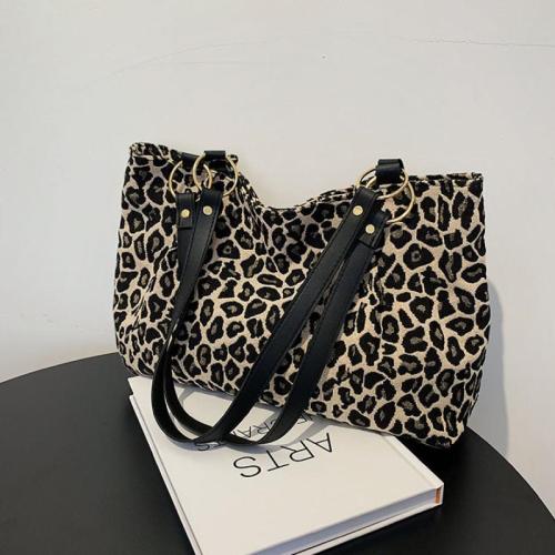 Cloth & PU Leather Tote Bag Shoulder Bag durable & large capacity leopard PC