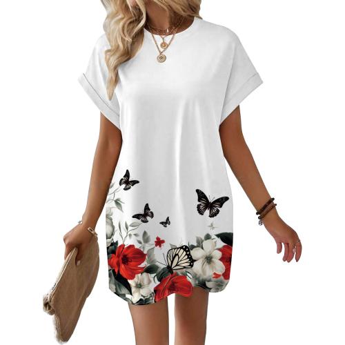 Polyester One-piece Dress slimming & loose printed white PC