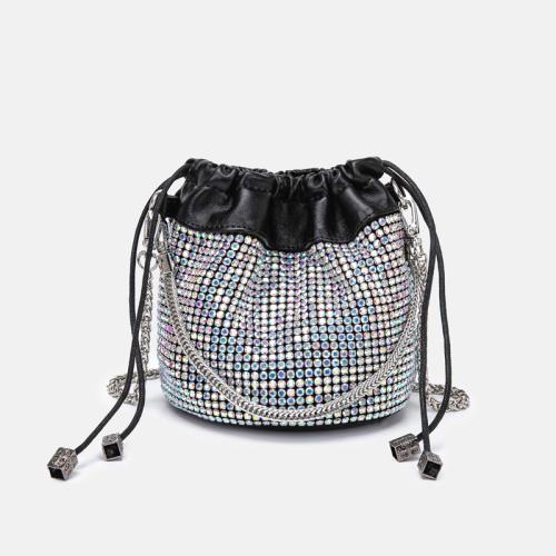 PU Leather Bucket Bag Handbag with chain & with rhinestone Solid PC