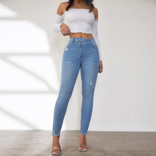 Denim High Waist Women Jeans, pencil pant & slimming & different size for choice, Solid, light blue,  PC