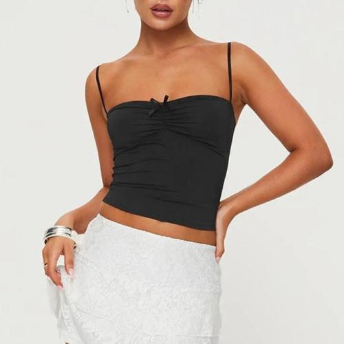 Polyester Slim Camisole midriff-baring patchwork Solid black PC