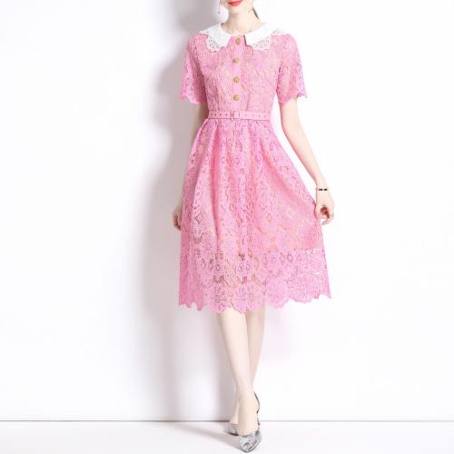 Lace & Polyester Waist-controlled One-piece Dress slimming pink PC