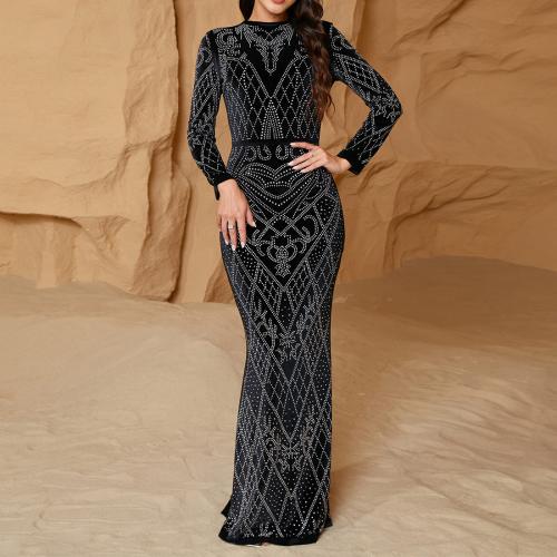 Polyester Slim Long Evening Dress, different size for choice, iron-on, black,  PC