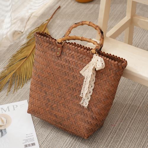 Straw Handmade Woven Tote large capacity brown PC