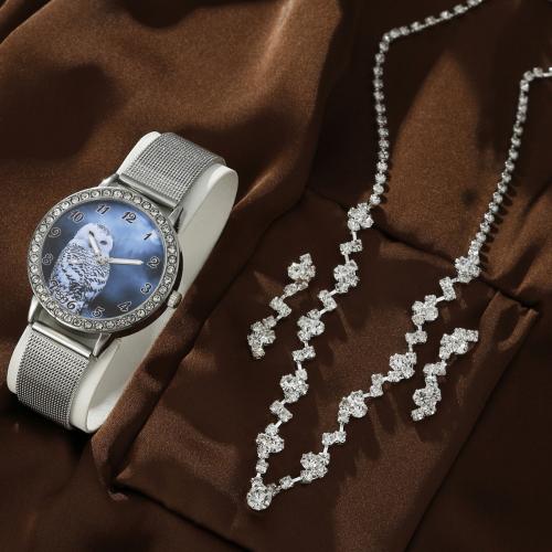 Glass & Stainless Steel & Zinc Alloy Jewelry Set for women & three piece & with rhinestone Set