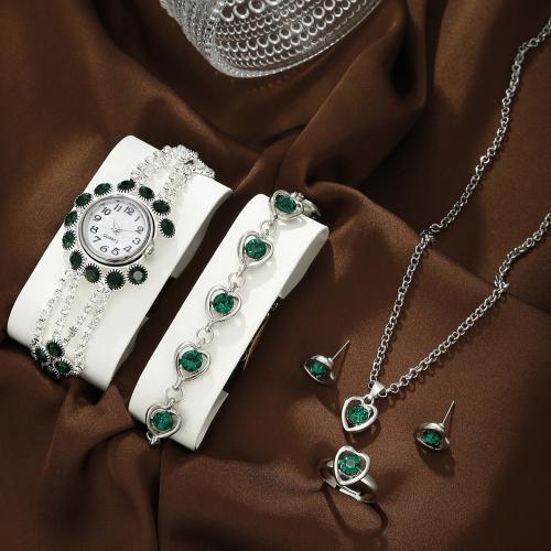 Glass & Stainless Steel & Zinc Alloy Jewelry Set for women & five piece & with rhinestone Set