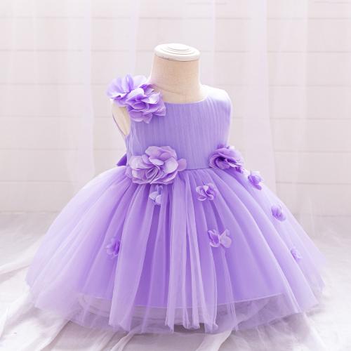 Gauze & Cotton Soft & Princess Girl One-piece Dress & breathable Solid purple PC