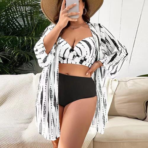 Spandex & Polyester Bikini, Gedruckt, weiß und schwarz,  Festgelegt