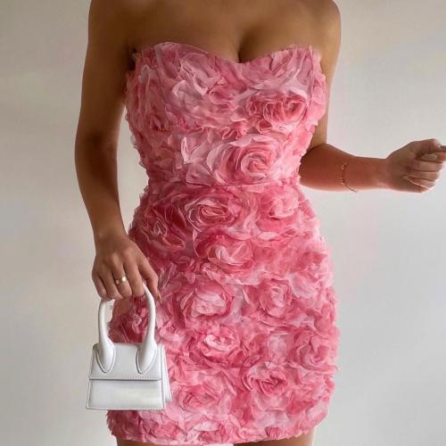 ポリエステル チューブトップドレス 単色 ピンク 一つ