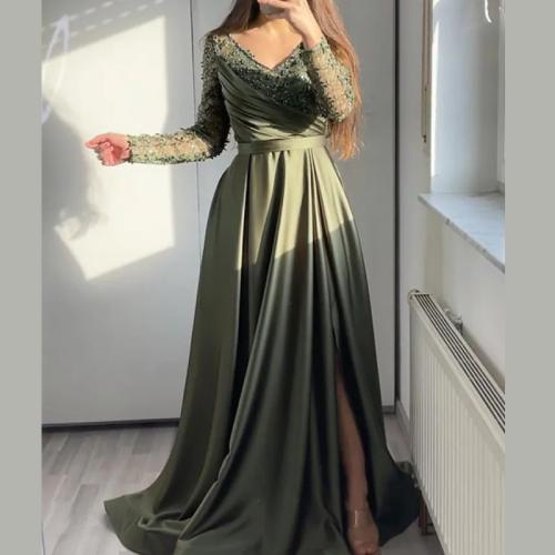 Lace & Polyester Long Evening Dress large hem design PC