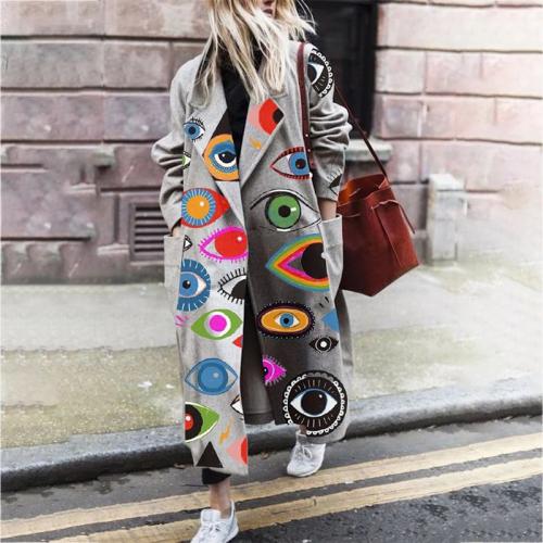 Acetate Fiber & Polyester Women Coat mid-long style & with pocket printed PC