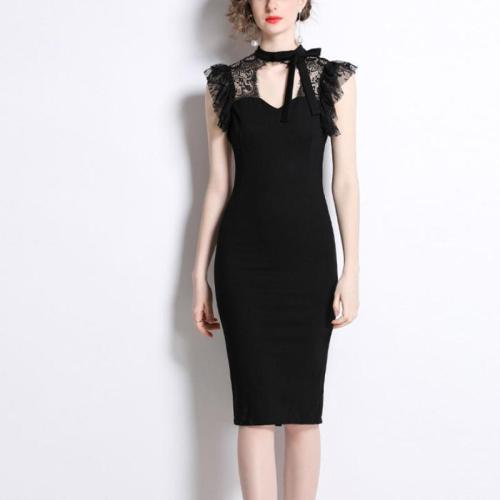 Polyester Slim Sexy Package Hip Dresses Solid black PC