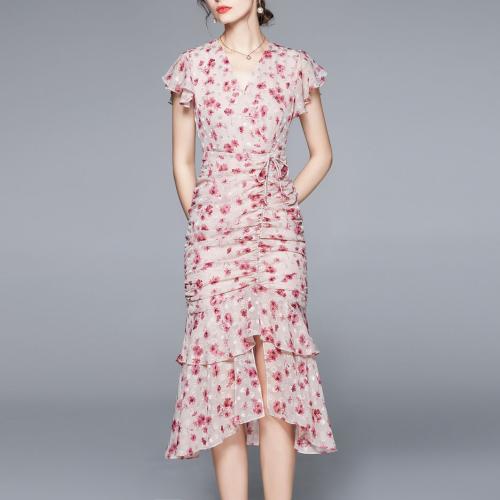 Polyester One-piece Dress slimming printed shivering PC