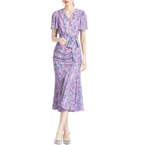 Polyester One-piece Dress slimming printed shivering PC
