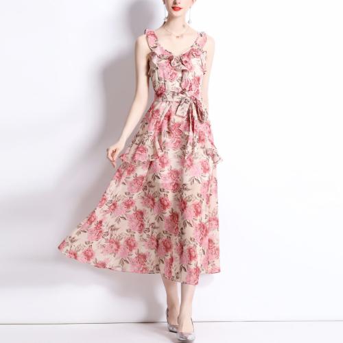 Polyester One-piece Dress slimming & backless printed PC