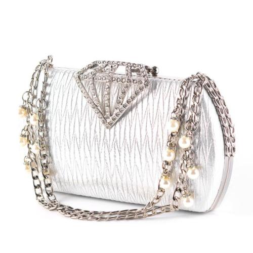 PU Leather & Plastic Pearl & Polyester Easy Matching Clutch Bag with rhinestone diamond PC