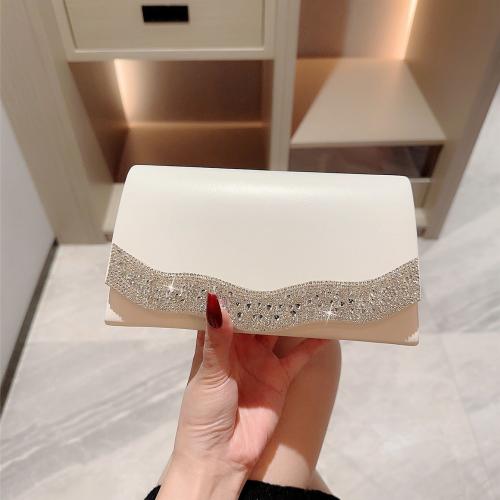 PU Leather Easy Matching Clutch Bag with rhinestone white PC