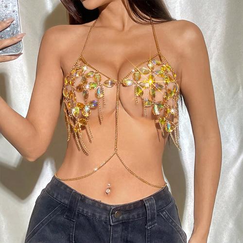 Polyester Camisole midriff-baring & backless & with rhinestone gold : PC
