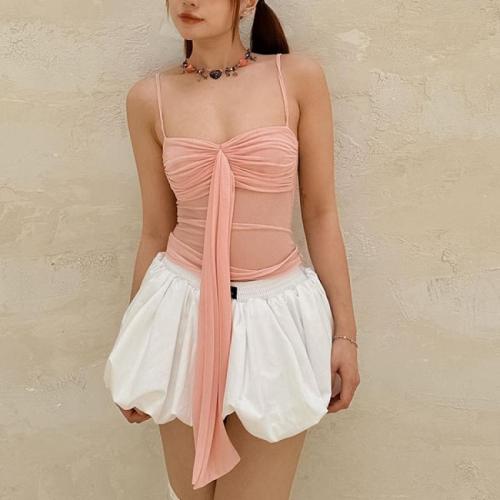 Polyester Slim Camisole backless patchwork Solid PC