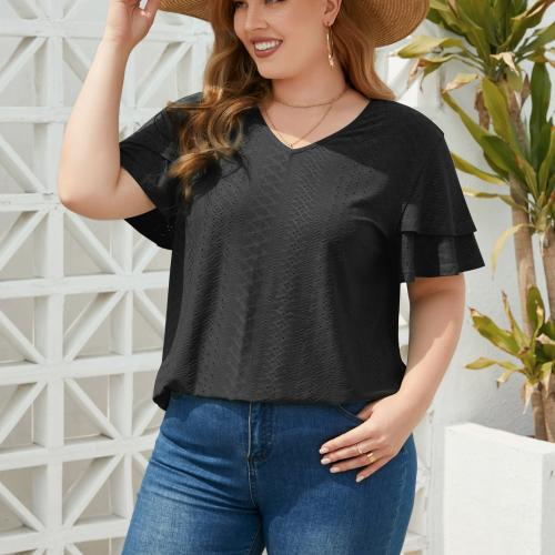 Polyester Plus Size Women Short Sleeve T-Shirts spring and summer design & loose Solid PC