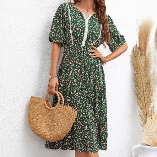 Polyester Waist-controlled One-piece Dress slimming & deep V printed shivering PC