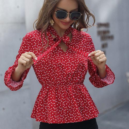 Polyester Women Long Sleeve Shirt slimming red PC