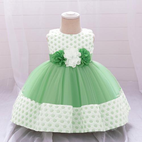Gauze & Cotton Princess & Ball Gown Girl One-piece Dress & breathable Solid green PC