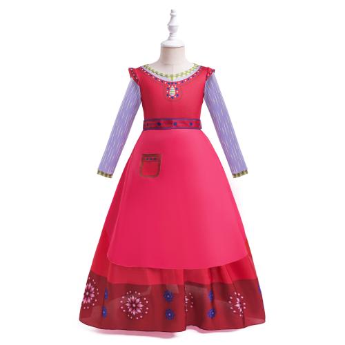 Cotton Children Princess Costume large hem design & breathable printed Solid red PC
