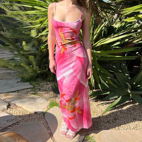 Polyester Slim Slip Dress printed floral pink PC