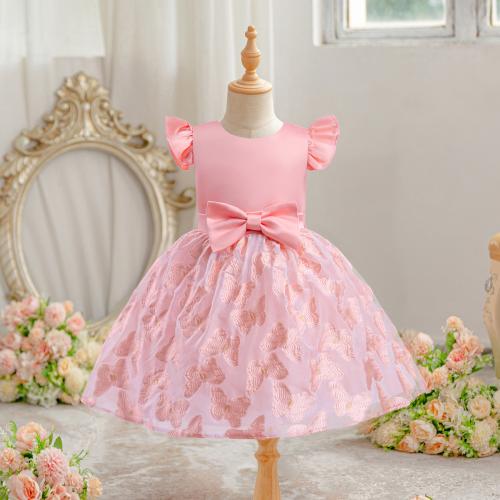 Polyester Princess & Ball Gown Girl One-piece Dress patchwork butterfly pattern PC