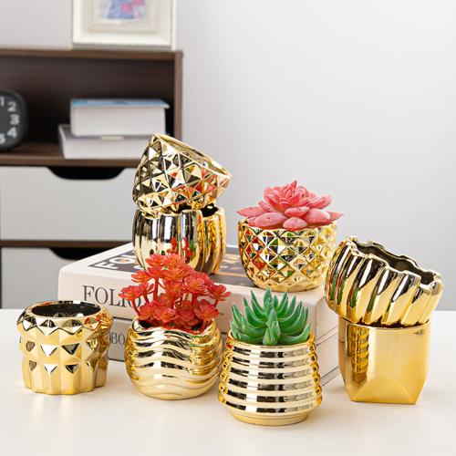 Ceramics Flower Pot durable & breathable gold PC