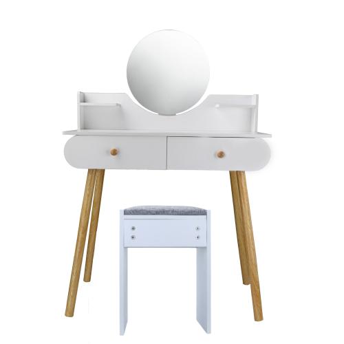 Medium Density Fiberboard & Sponge Dressing Table two piece white Set