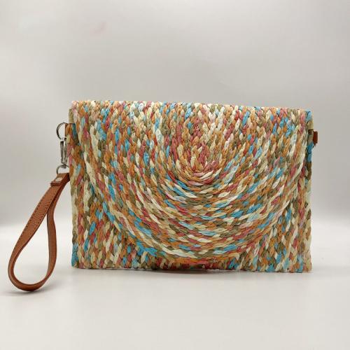 Paper Rope & PU Leather Easy Matching Clutch Bag attached with hanging strap PC