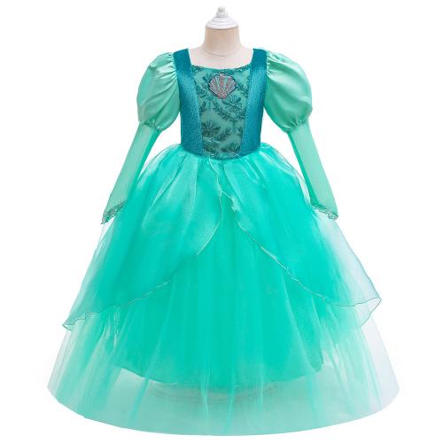 Cotton Princess Girl One-piece Dress Solid green PC
