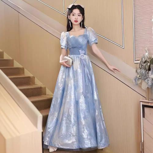 Polyester Plus Size Long Evening Dress slimming blue PC