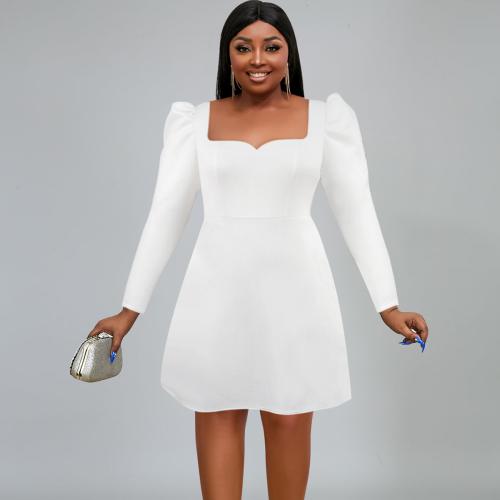 Polyester Plus Size One-piece Dress backless & breathable Solid white PC
