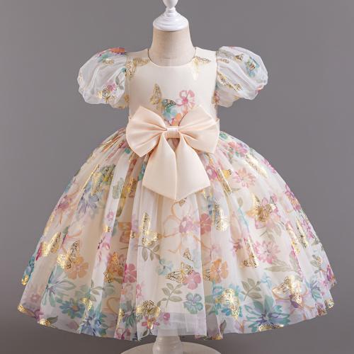 Polyester Ball Gown Girl One-piece Dress Cute & with bowknot champagne PC