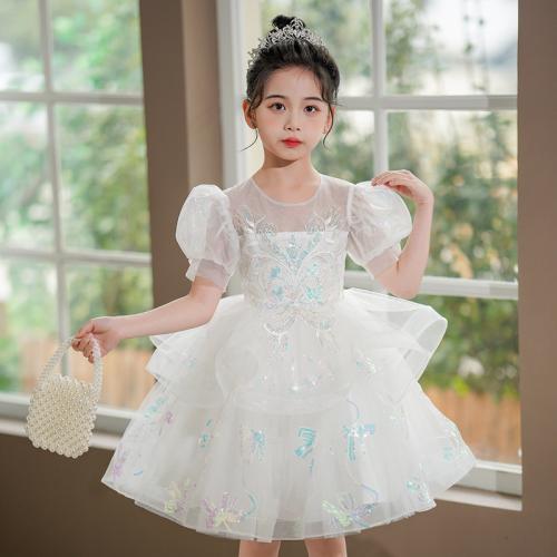 Sequin & Gauze & Polyester Soft & Princess Girl One-piece Dress see through look PC