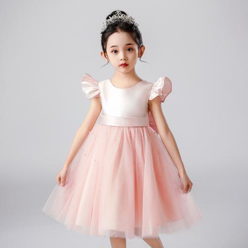 Gauze & Polyester Princess Girl One-piece Dress & breathable Solid PC